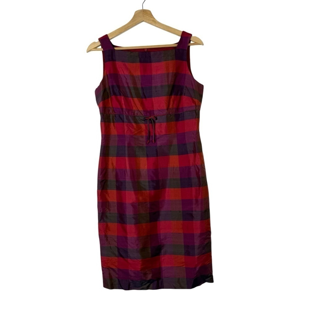Talbots Vintage Red & Purple Plaid Square Neck Shift Pencil Dress 4